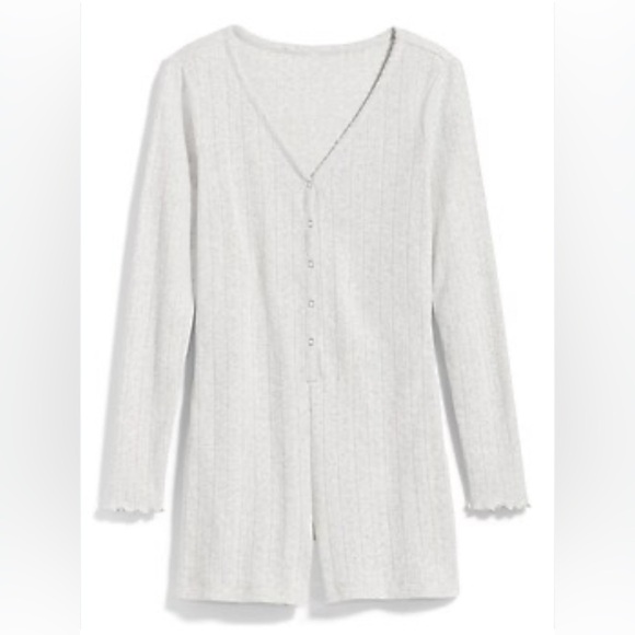Old Navy Cozy Pointelle-Knit Romper Light Grey  V-neck Snap Buttons Size Small - Picture 1 of 11